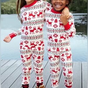 Hanna Andersson Cozy Kids Pajamas with Reindeer Print - Red and White